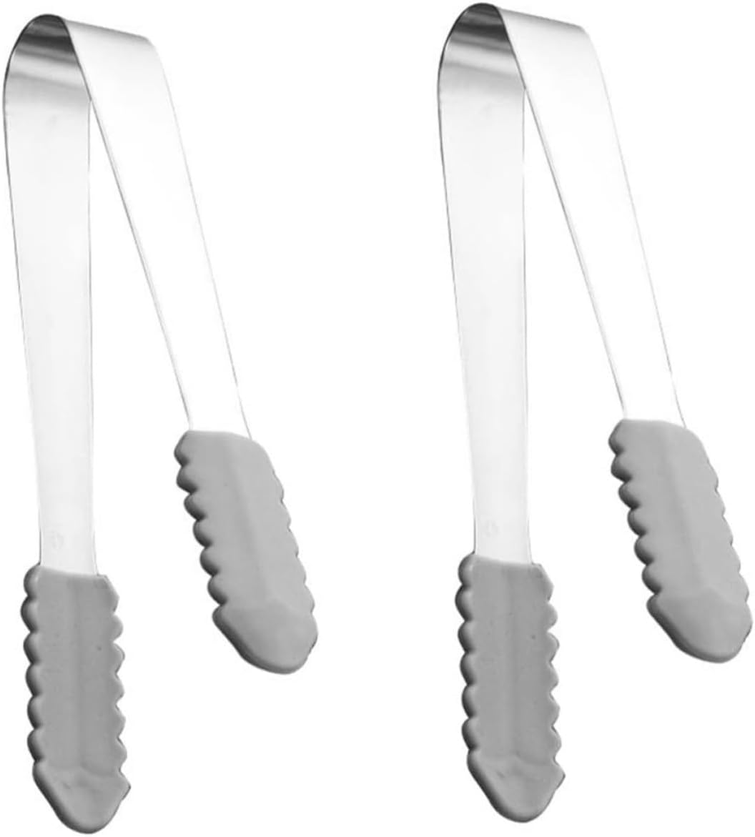 2pcs Stainless Steel Ice Cube Tongs Mini Food Serving Tool Silver