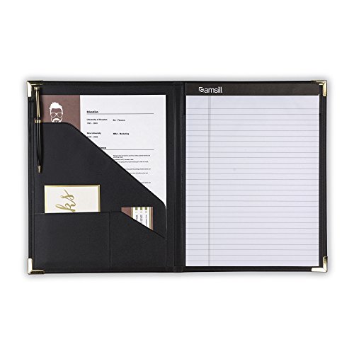 samsill classic collection business portfolio - executive padfolio for resume amp document organizer - 85 by 11-inch legal pad faux leather with brass corners black
