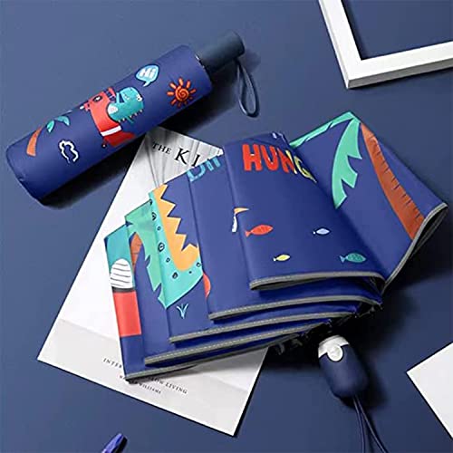 Hannstar Kids Folding Travel Umbrella, Strong And Portable - Wind Resistant, Anti-Uv Compact Durable Umbrella , Auto Open/Close, Lightweight Backpack Cartoon Umbrella For Girls & Boys (Blue - Dinosaur) #TOP3
