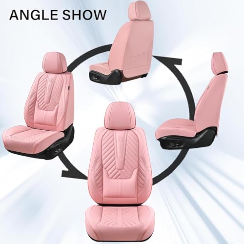 Image of Coverado Seat Covers Front Seats, Car Seat Cover Protector with Lumbar Support, Waterproof Car Seat Cushion, Leather Seat Covers Carseat Cover Universal Fit for Most Cars,Pink