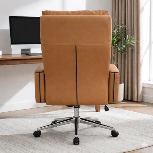 Image of Lakdi The Furniture Co Luxury Leatherette Director High Back Office Chair with Recliner, Ergonomic Design, Chrome Base and Smooth Castors - Executive Chair, Free Assembly - 111012163 Camalbrown