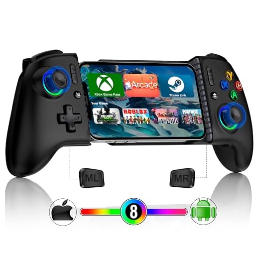 Elegamefy Handy Controller für Android/iPhone, Smartphone Controller mit Programmierbarem, Aufgerüstet Joystick ohne Totzonen, Led Licht