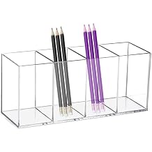 Acrylic Pen Holder Clear Pencil Organizer Makeup Brush Holder Countertop Desk Accessory Storage 4 Compartments