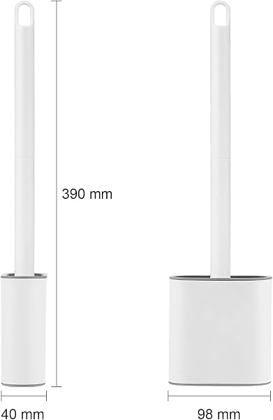 Ibergrif M34151-3 Toilet Brushes & Holders, Deep Cleaner Silicone Toilet Brush, Flat Toilet Brush with Long Handle, Quick Drying Loo Brush and Holder for Bathroom, Base Flooring Wall Mounted, White - 2