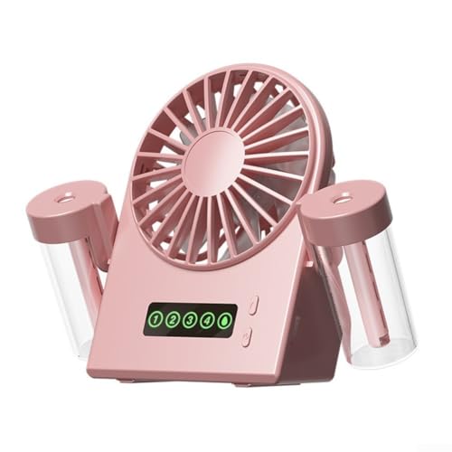 Feeshoppher Ventilador de nebulización recargable portátil, ventilador de escritorio de doble pulverización, dispositivo de refrigeración para el hogar, oficina, viajes al aire libre (rosa)