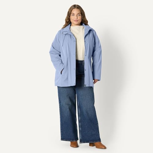 Amazon Essentials Women's Women's Regular-Fit Lightweight Waterproof Long Hooded Rain Jacket, Dusty Blue, Medium
