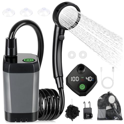 Douche de camping portable grise avec batterie 6000mAh et écran LED