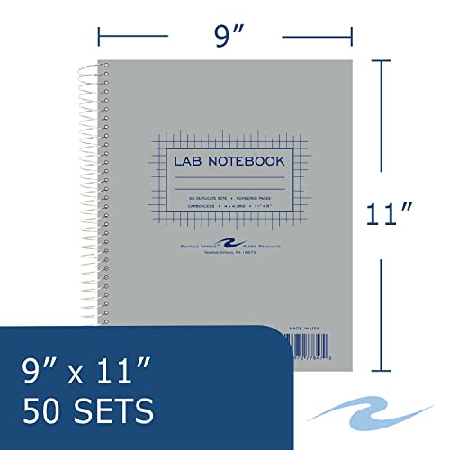 Roaring Spring 4X4 Graph Ruled Spiral Lab Notebook With Numbered Carbon Sets, 11" X 9" 50 Sets, White/Canary Pages #TOP1