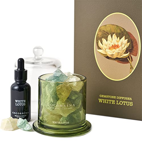 Cocorrína Gemstone Diffuser Gifts For Women - 1 Oz White Lotus Essential Oil Refill With Gemstone For Stress Relief & Relaxation - Bathroom Shelf Decor Bedroom Home Decor #TOP21