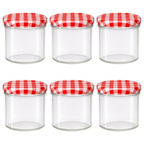 Vitrea 6x Marmeladengläser 125 ml - mit Deckel Rot Kariert TO 66 - Einmachgläser zum befüllen mit Schraubdeckel - Sturzgläser für Marmelade Schraubgläser - leere Gläser - 6 Stück