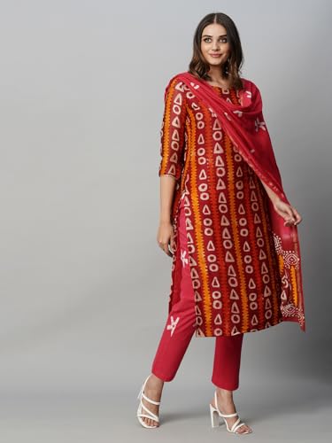 Image of ANNI DESIGNER Women Cotton Blend Kurta with Pant & Dupatta