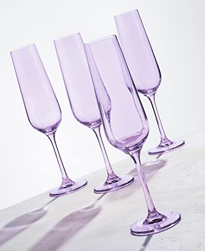 Godinger Champagne Glasses, Stemmed Champagne Flutes, Champagne Glass Set, Purple, 7Oz, Set Of 4 - Made In Europe #TOP1