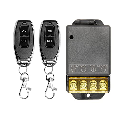 RODOT Wireless Remote Switch 30A Relay with 328ft Long Range DC 12V/24v/48v/72V Switch for Anti-Theft Alarms, Security Systems Roller Lind Door, Motor Cycles etc (Black)