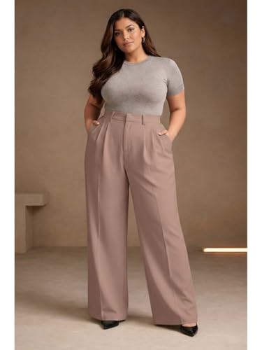 Image of KOTTY Plus Size Women's High Waist Comfortable Straight Fit Formal Pants