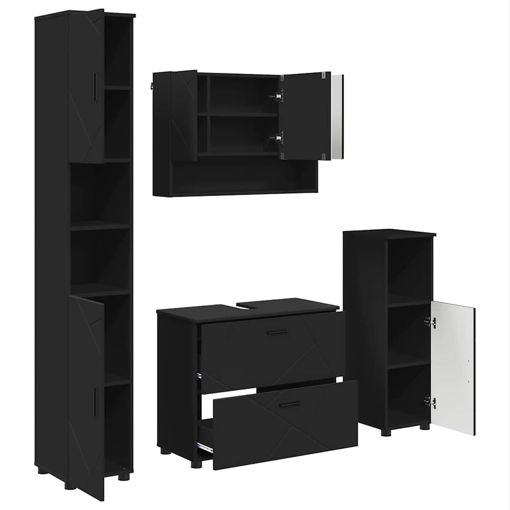 Mobiliario de baño en color negro: conjunto de 4 piezas de diseño nórdico industrial