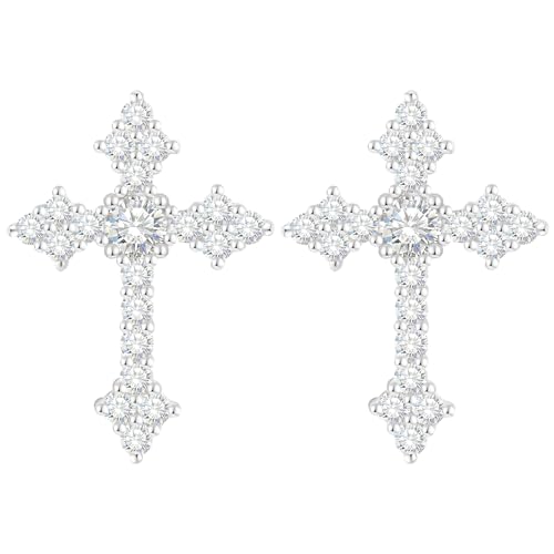 Moissanite Cross Earrings for Men Women, Sterling Silver Cross Stud Eearrings D Color VVSI Moissanite Stud Earrings Crucifix Jewelry Gift