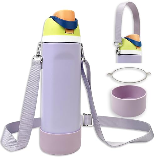 Silicone Boot Set for Cute Owala Water Bottle 24 oz – Includes Non-Slip Sleeve, Shoulder Strap & Handle Strap, Perfect Owala Accessories, Fits Free Sip, Tumbler, Matches Pink, Black & More (Purple)