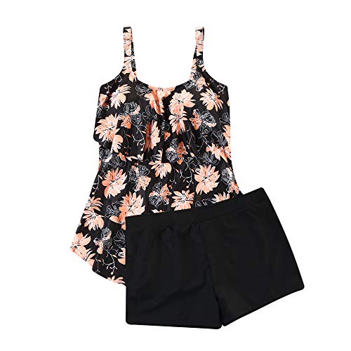 RXRXCOCO Plus Size Tankini Swimsuits for Women with Shorts Tankini Tops Tummy Control Bathing Suit Pink Black - Image 4