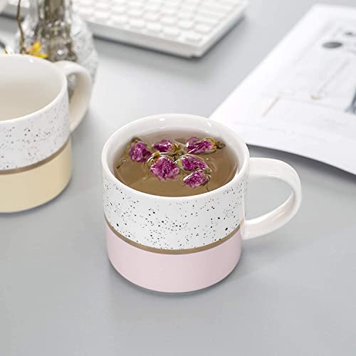 Hasense Stackable Coffee Mugs Set Of 4 With Metal Stand, 15 Ounce Large Stacking Ceramic Cups With Rack Perfect For Coffee Cocoa Latte Milk And Tea, Assorted Color #TOP7