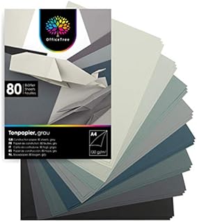 OfficeTree 80 x Grey Paper A4-8 Grey Colours - 130 g/m² - Crafting Set Children Grey Coloured Card A4 for Crafting Designs - Grey Coloured Paper A4 - Grey Card A4