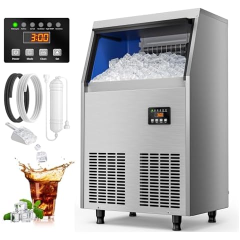 Coolski Commercial Ice Maker Machine 100LBS/24H, Under Counter Ice Maker with 34LBS Storage Capacity, Stainless Steel Ice Machine for Restaurant Home Bar, DOE Cover
