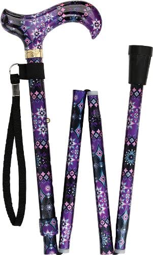 Royal CanesPretty Purple Folding Adjustable Designer Derby Walking Cane with Engraved Collar