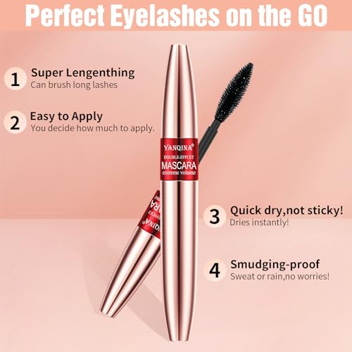 Incisite YANQINA Mascara Black Waterproof, 2-in-1 Mascara with False Lash Effect, 4D Silk Fiber Mascara for Volumizing Curling, Natural Lengthening and Thickening No Clumping No Smudging - Image 5
