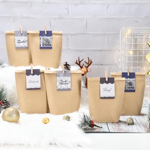PANSIBY Advent Calendar for Filling 24 Christmas Calendar Paper Bags for Self-Filling, Kraft Paper Bags, Advent Bags - Image 3