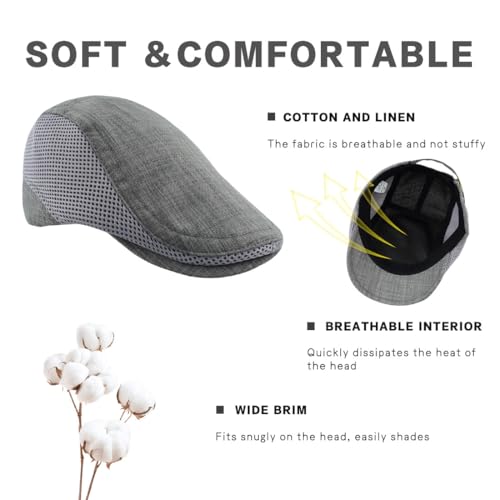 Image of Men's Cotton-Hemp Blend Newsboy Cap - Lightweight Summer Flat Cap for Driving & Outdoor Style