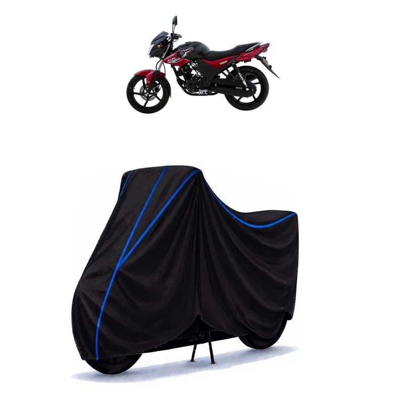 Image of SZ-RR 150 Bike Cover Water Resistant Universal Motorcycle Rain | Heavy Duty UV Protection, Dust, Scratch Indoor Outdoor All Weather with Black Blue Piping Elastic