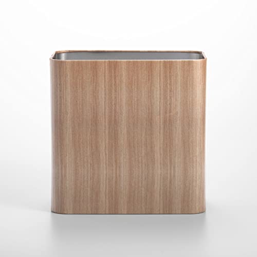 Mdesign Small Metal 2.4 Gallon/9 Liter Trash Can Wastebasket Garbage Bin For Bathroom, Slim Rubbish Waste Bin Trashcans For Master/Guest Bath, Bedroom, Garage, Mirri Collection, Medium Oak #TOP4