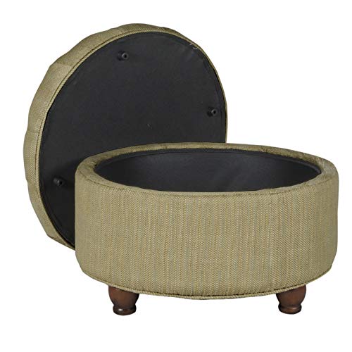 Image of HomePop 25 inch Button Tufted Round Storage Ottoman - Tan & Cream Tweed