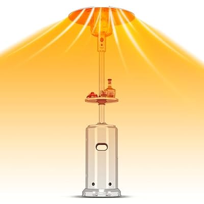 Dexso Propane Patio Heater with Table and Wheel,48000 BTU Outdoor Gas with Ignition Systems,Double Layer Burner Propane Outdoor Heater for Backyard Garden Deck Gazebo