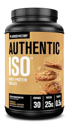 Jacked Factory Authentic ISO Whey Protein Isolate Powder - Low Carb, Non-GMO Muscle Building Protein w/No Fillers, Post Workout Recovery - 30 Servings, Vanilla Oatmeal Cookie