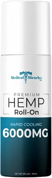 Medical Miracles| New Hemp Oil Roll On - Ideal Relief for Muscles, HIPS, Joints, Neck, Back, Elbows, Fingers, Hands, Knees| Made in USA (6000mg Roll-On)