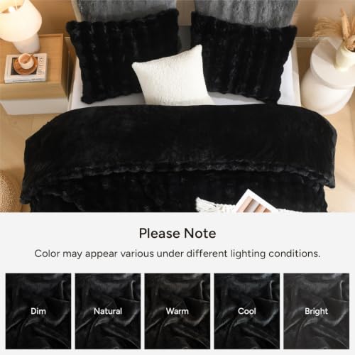 Andency Fluffy Queen Comforter Set Black, Rabbit Faux Fur Bedding 3 Pieces by Andency - Used condition - Image 7