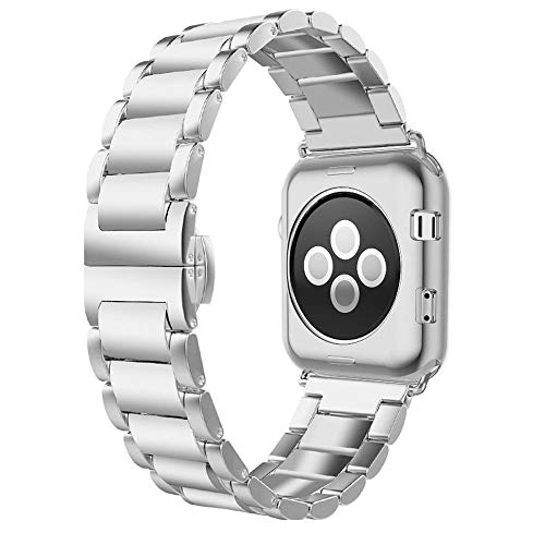 Band Compatible with Watch 42mm 44mm, Solid Stainless Steel Metal Wristband Strap with Butterfly Folding Clasp Replacement for 2019 Watch Series 5 Series 4(44mm) Series 3/2/1 42mm