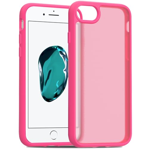 Image of TENOC Phone Case Compatible with iPhone SE (2nd 2020 and 3rd 2022 Generation) & iPhone 7 & iPhone 8, Hot Pink Case Translucent Protective Bumper Matte Hard Back Cover for 4.7 Inch