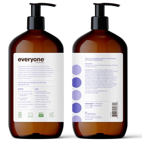 Everyone 2-in-1 Lotion for Hands/Body, 32 ounce (Pack of 2) Lavender and Aloe made with Essential Oils for Men and Women
