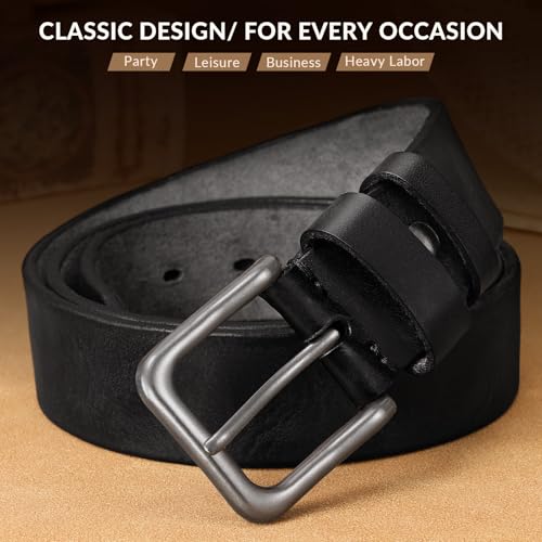 Image of Men's Leather Belt Full Grain Leather Belts for Men Handmade Real Solid Top-Grain Leather Heavy-Duty Work Belt Gifts
