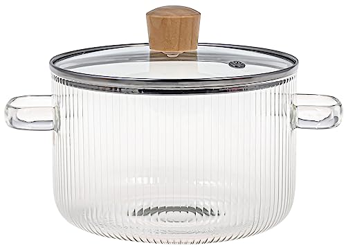 Glass Cooking Pot with Lid - 1.6L(54oz) Heat Resistant Borosilicate Glass Cookware Stovetop Pot Set - Simmer Pot with Cover Safe for Soup, Milk, Baby Food