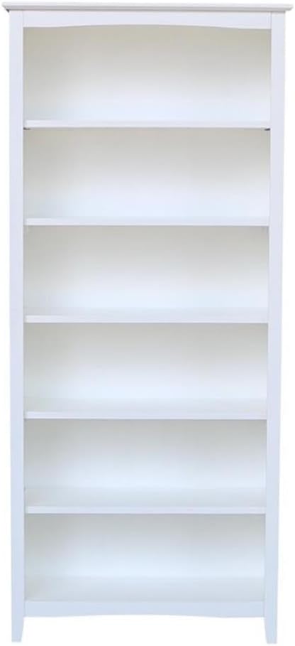 BOWERY HILL Shaker Solid Parawood Bookcase, 60 in Height, White Finish, Butcher Block Surface, 2 Adjustable Shelves, Traditional Style Home Furniture for Kitchen or Dining Room Storage