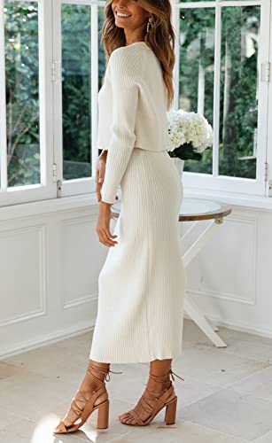 chouyatou Women's Ribbed Sweater Sets Crop Top and Maxi Bodycon Skirt Sets 2 Piece Outfits3