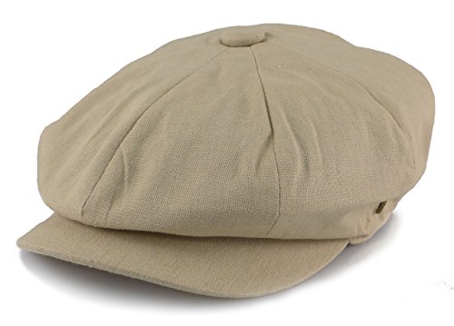 Men's Cotton Applejack Patchwork Snap Brim Newsboy Cap (Medium, Solid Khaki)