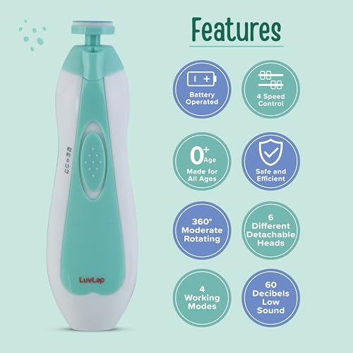 Image of LuvLap Electric Nail Trimmer for Baby & Mother with Light, Electric Baby Nail Cutter with Multiple Filer Heads Adjustment, Safe Grooming Kit with 6 Filer Heads with Speed Control, Nail Trimmer for New Born