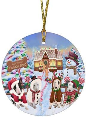 Summertime Tropical Island Beach Bull Terrier Dog Round Flat Ornament - Pet Decorative Hanging Ornaments for Christmas X-mas Tree Decorations - 2.75" Round Flat Ceramic Christmas Ornament POR1635
