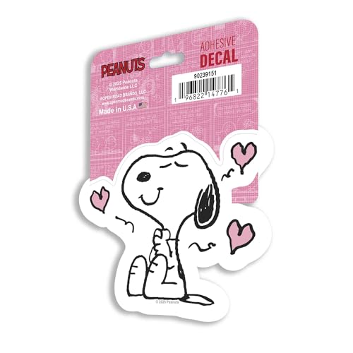 Image of Peanuts Snoopy Floating Hearts Adhesive Vinyl Decal - Sweet Snoopy Sticker for Laptops, Bottles or Binders