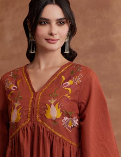 Image of Amazon Brand - Myx Women's Cotton Embroidered Dress | A-Line | Knee-Length | Casual Summer Outfit (Available in Plus Sizes)