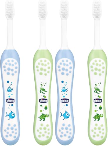 Image of Chicco Baby Manual Toothbrush For Infants (6M-36M), Set Of 2|Extra Soft Tapered Bristles Ideal For Milk Teeth|Bpa Free (Blue, Green) (Pack of 2)