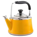 Yellow Tea Kettle for Stove Top, Stainless-Steel Whistling Teapot, Works for All Stovetops, Tea Pot for Hot Water for Coffee or Tea(2L)